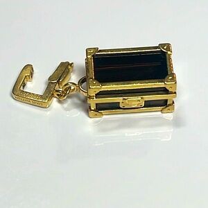 Louis Vuitton 18K Gold Steamer Trunk Charm. Gold Frame around Smoky Quartz
